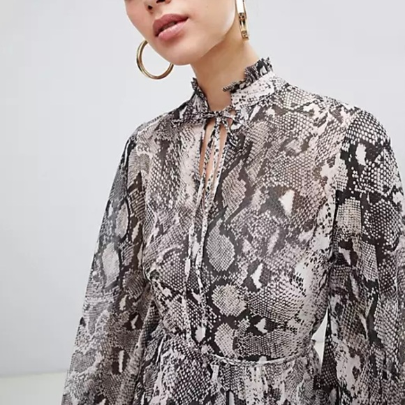 River Island Maxi Dress High Neck Snakeskin Print Boho Bohemian Sheer Casual - Picture 5 of 6